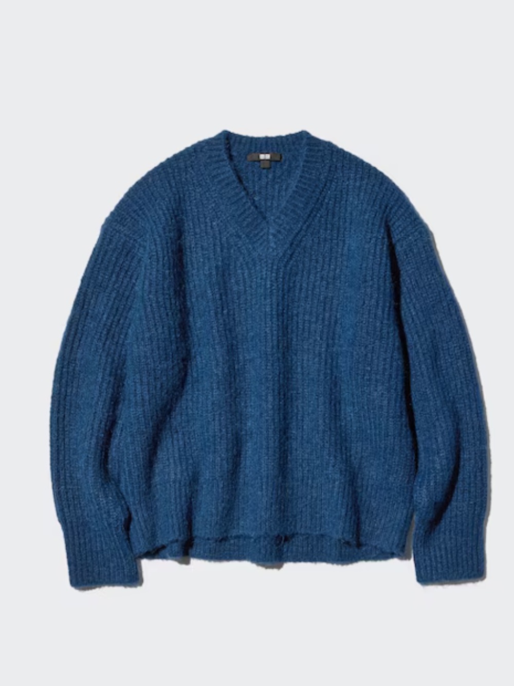 Uniqlo Fluffy V-Neck Sweater Wool Blend Blue XS
